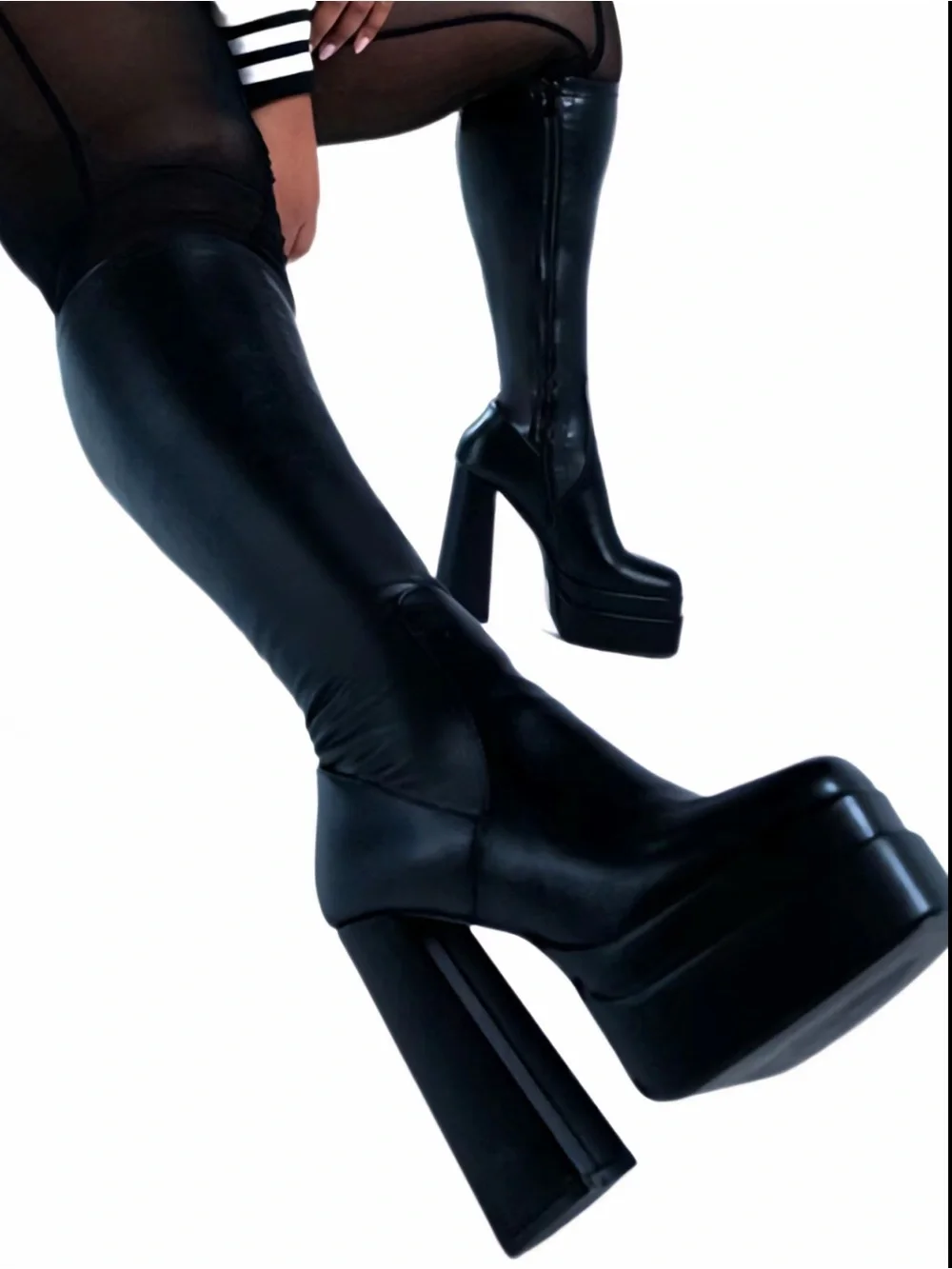 Sleek Black Over-the-Knee Platform Block Heel Boots